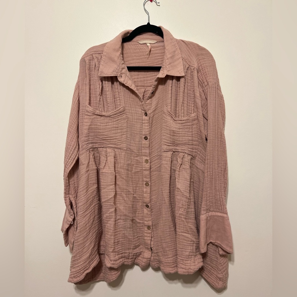 Blush Pink Free People Button Up Blouse